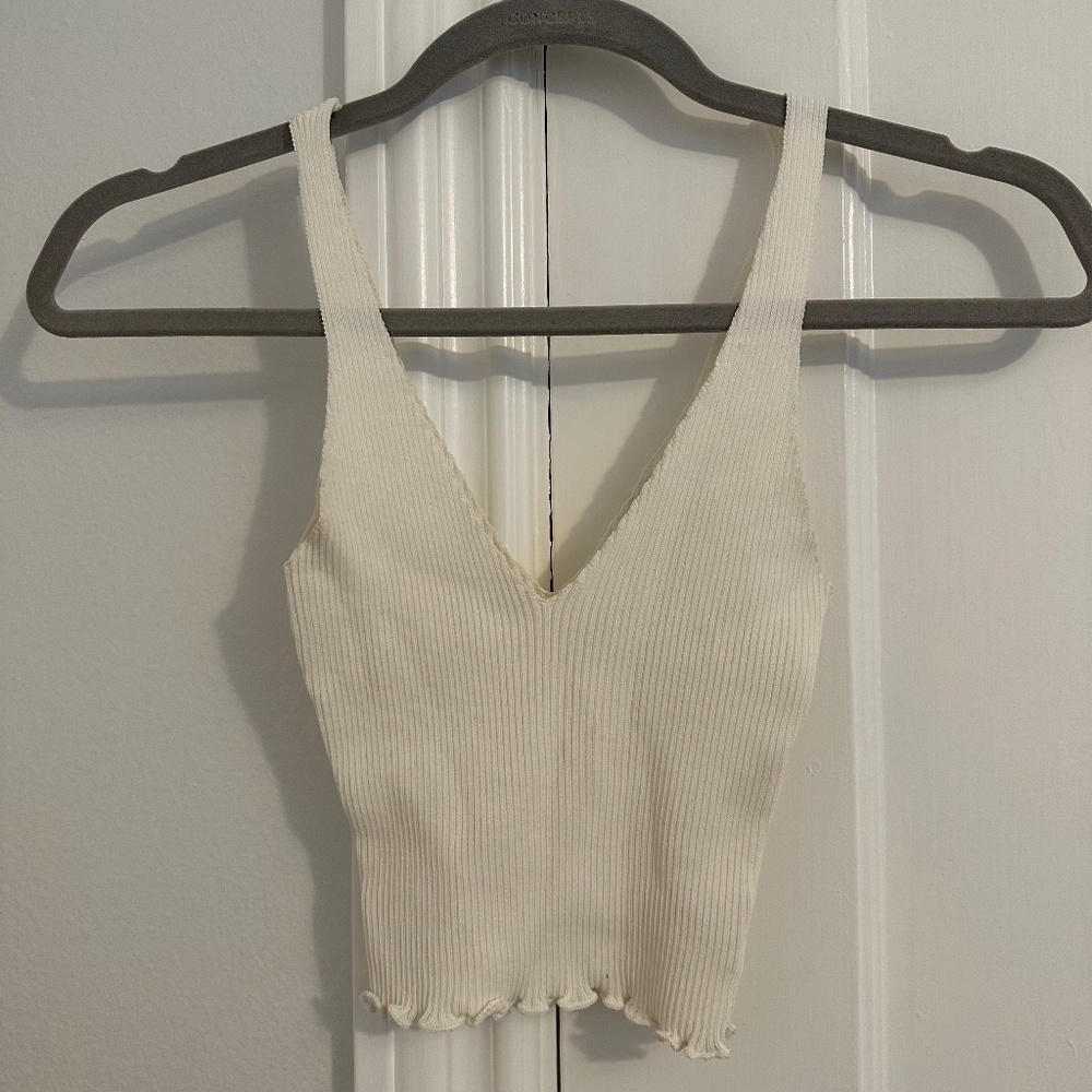 Princess Polly cream ribbed v neck tank top
